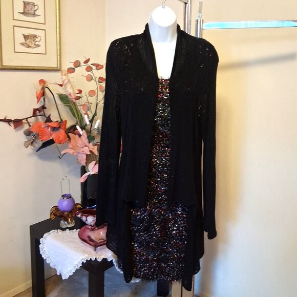 NWT Robert Kitchen Women’s Black Lightweight Crochet Knit Cardigan Chic Sweater - Picture 5 of 9